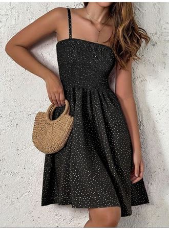 Kadın Ip Askılı Gipeli Desenli Kısa Süprem Elbise