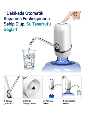 Yeni Nesil Dokunmatik Damacana Su Pompası Şarjlı 1200 Mah (