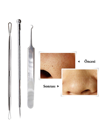 Paslanmaz Çelik Siyah Nokta Sivilce ve Akne Temizleyici Set 3'lü Kit (