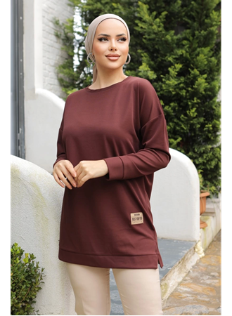 Yeni Stil Kahve Arma Detaylı Tunik 10020 (
