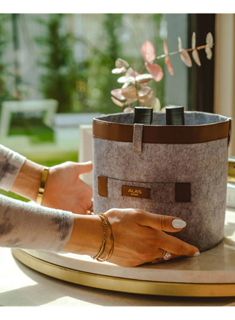 Deri Şeritli Yuvarlak Çok Amaçlı Düzenleyici Organizer Kutu Keçe Sepet (mini) 03822 (