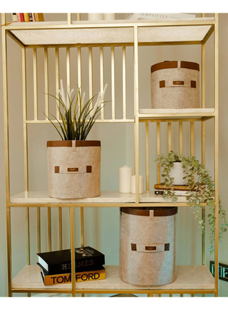 Deri Şeritli Yuvarlak Çok Amaçlı Düzenleyici Organizer Kutu Keçe Sepet (3'lü Set) (