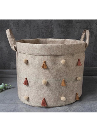 Katlanabilir Çok Amaçlı Ponponlu Yuvarlak Düzenleyici Saklama Kutusu Organizer Keçe (mini Boy) - 03785 (