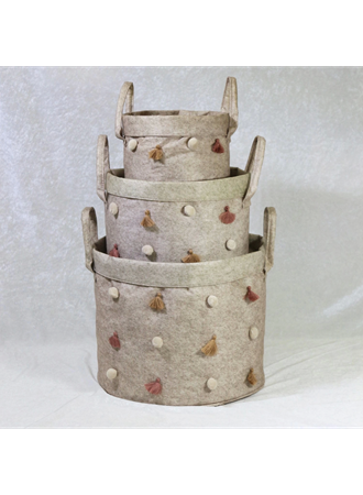 Katlanabilir Çok Amaçlı Ponponlu Yuvarlak Düzenleyici Saklama Kutusu Organizer Keçe Set (