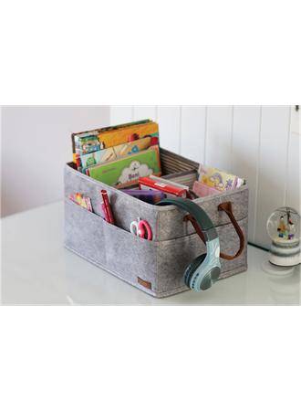 3 Gözlü Deri Şeritli Çok Amaçlı Düzenleyici Organizer Kutu Keçe Sepet 03860 (