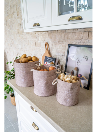 Kulplu Yuvarlak Düzenleyici Çok Amaçlı Kolay Taşınabilen Organizer Keçe Sepet (3'lü Set) (