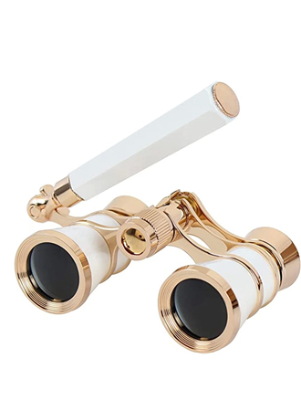 Nefis Işlemeli, Tiyatro / Opera Dürbünü 3x25 Prinç Metal Kaplamalı Retro Beyaz (