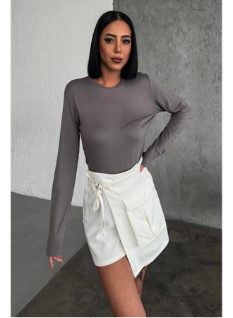 Rahat Ve Şık Uzun Kollu Bisiklet Yaka Likralı Viskon Penye Body Füme (