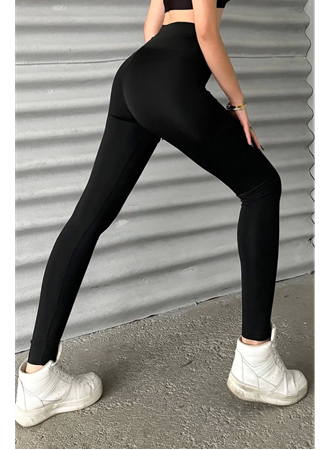 Esnek Yüksek Bel Siyah Uzun Parlak Disco Tayt (