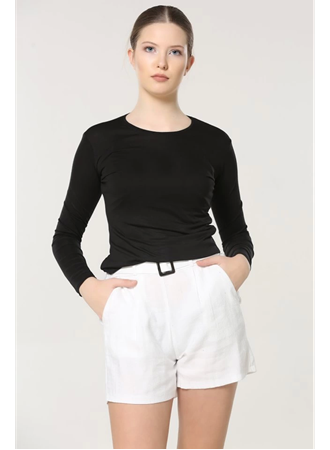 Rahat Ve Şık Uzun Kollu Bisiklet Yaka Likralı Viskon Penye Body Siyah (