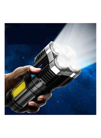 Ultra Parlak El Feneri Usb Şarj 4 Led+Yan Cob Led Taktik Günlük Hayat Kamp Avcılık El Feneri (