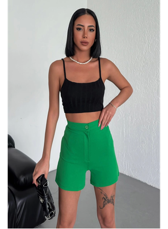 Tarz ve Rahatlığı Bir Arada Sunan Yüksek Bel Esnek Likralı Krep Şort Yeşil (