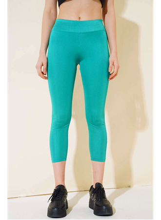 Esnek Yüksek Bel Yeşil Uzun Parlak Disco Tayt (