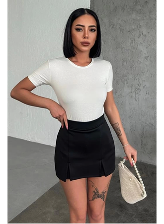 Rahat Ve Şık Kısa Kollu Bisiklet Yaka Likralı Viskon Penye Body Ekru (