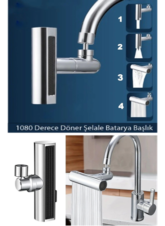 Krom Tasarruflu Şelale Musluk Başlığı 4 Modlu, Ayarlanabilir, Su Tasarrufu Sağlayan Pratik Başlık (