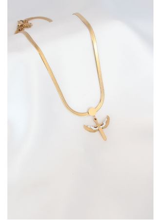 Mikail Figür Zirkon Taş Detay Gold Renk Çelik İtalyan Zincir Kadın Kolye