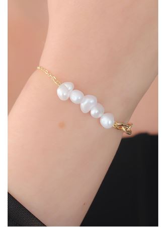 Gold Renk İnci Boncuk Model Kadın Bileklik
