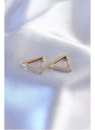 Gold Renk Zirkon Taşlı Üçgen Model Kadın Küpe