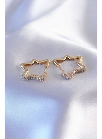 Gold Renk Zirkon Taşlı Yıldız Model Kadın Küpe