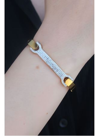 316L Çelik Gold Renk Zirkon Taşlı Kadın Kelepçe