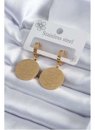 316L Çelik Gold Renk Pentagram Yıldızı İşleme Model Kadın Küpe