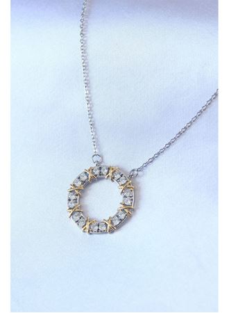 316L Çelik Gümüş Renk Zirkon Taşlı Gold Detay Xoxo Kadın Kolye