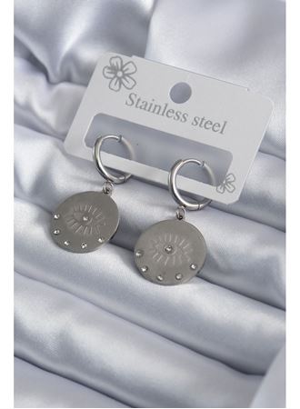 316L Çelik Gümüş Renk Göz İşleme Zirkon Taş Detay Kadın Küpe