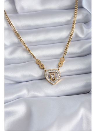 316L Çelik Gold Renk Zirkon Taşlı Kalp Model Sonsuzluk Detay Kadın Kolye