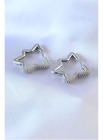 Gümüş Renk Yıldız Model Zirkon Taşlı Pirinç Kadın Küpe