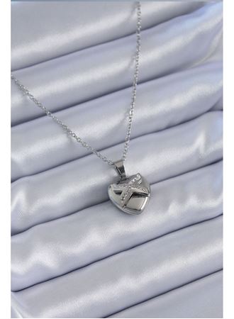 316L Çelik Gümüş Renk Zirkon Taşlı Kalp Model Kadın Kolye