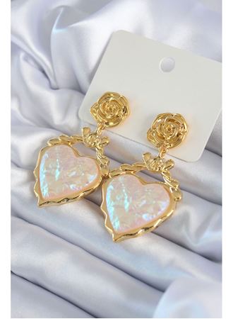 Gold Renk Gül Sallantı Kalp Model Pirinç VİP Kadın Küpe