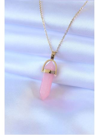 316L Çelik Gold Renk Kristal Pembe Taş Model Kadın kolye