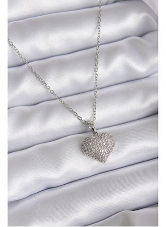 316L Çelik Zincir Gümüş Renk Zirkon Taş Detay Kalp Model Kadın Kolye