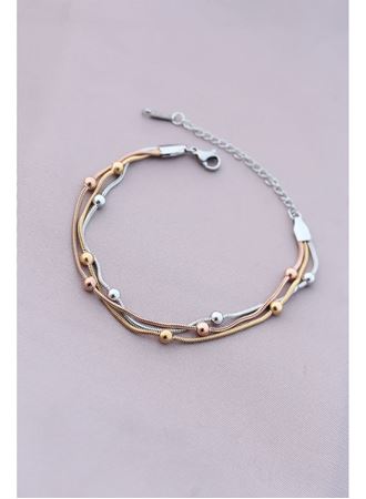 316L Kararmaz Çelik Gümüş Renk Top Zincirli Kadın Bileklik