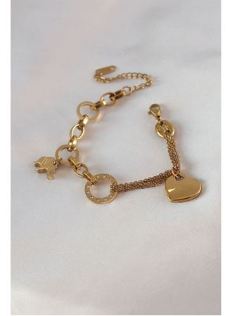 316L Çelik Gold Renk 2'li Zincir Model Zirkon Taş Detay Kadın Bileklik