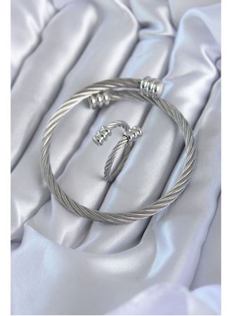 316L Çelik Gümüş Renk Sarmal Model Erkek Bileklik Yüzük Kombini