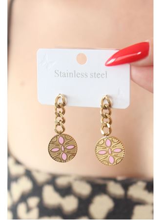 316L Çelik Gold Renk Sallantı Çiçek Model İşleme Detay Kadın Küpe