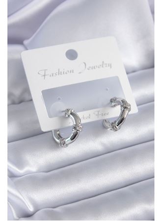 Gümüş Renk Zirkon Taşlı Halka Model Pirinç Kadın Küpe