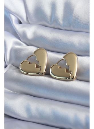 Gold Renk Kırık Kalp Model Pirinç Kadın Küpe