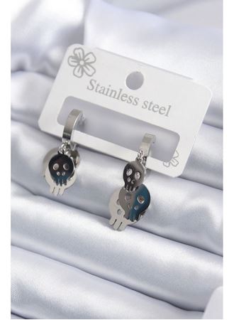 316L Çelik Gümüş Renk Sallantı Kuru Kafa Model Kadın Küpe