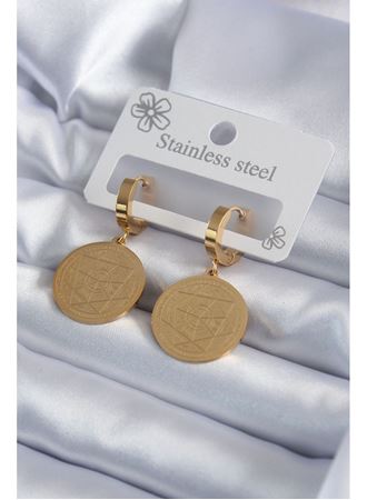 316L Çelik Gold Renk Pentagram İşleme Model Kadın Küpe