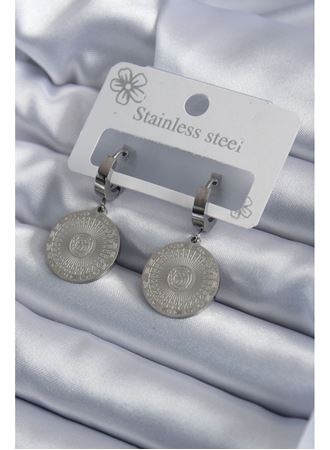 316L Çelik Gümüş Renk İşleme Detay Kadın Küpe