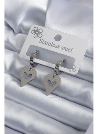 316L Çelik Gümüş Renk Kalp Model Kelebek İşleme Kadın Küpe