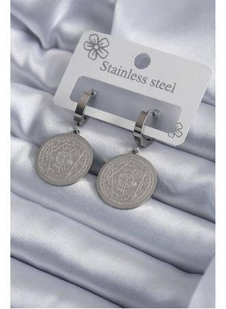 316L Çelik Gümüş Renk Pentagram Yıldızı İşleme Kadın Küpe