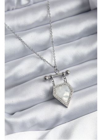 316L Çelik Gümüş Renk Zirkon Taş Detay Kadın Kolye