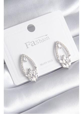 Pirinç Gümüş Renk Zirkon Taşlı Kadın Küpe