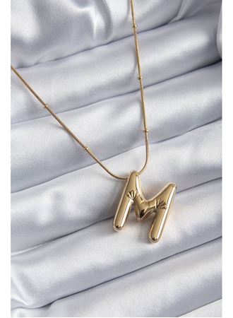 316L Çelik Gold Renk Bubble "M" Harf Model Kadın Kolye
