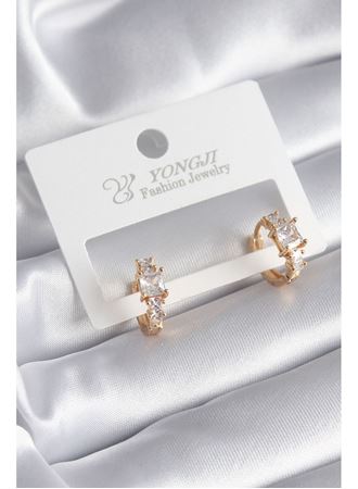 Pirinç Gold Renk Zirkon Taşlı Kadın Küpe