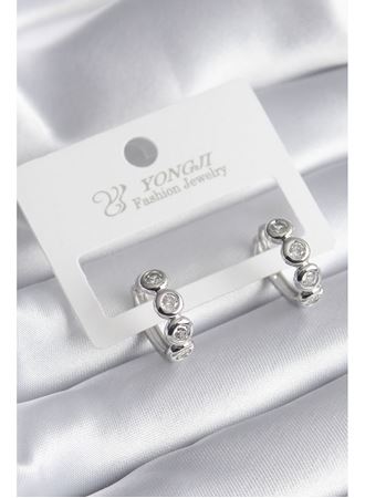 Pirinç Gümüş Renk Zirkon Taşlı Kadın Küpe