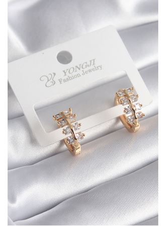 Pirinç Gold Renk Zirkon Taşlı Kadın Küpe